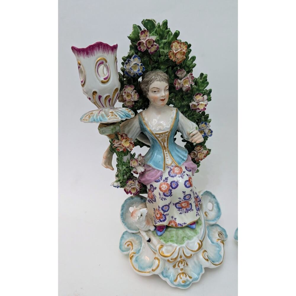 Chelsea Derby Style Brocage Pair Candle Holder Tree and Flowers Porcelain France - Picture 14 of 16